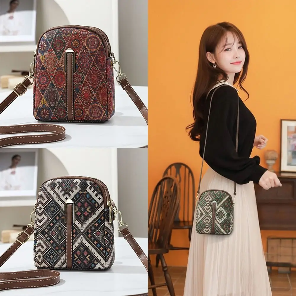 

Bohemian Style Printed Phone Bag PU Leather Ethnic Style Crossbody Bag Versatile Luxury Single Shoulder Bag For Ladies