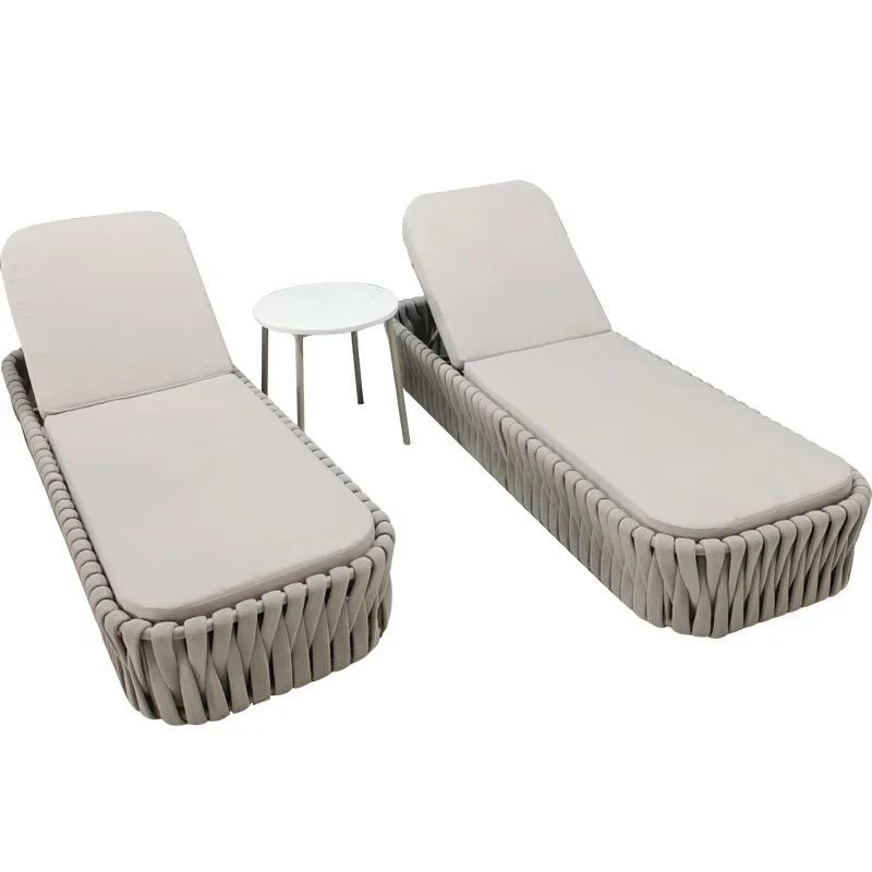 Outdoor B & B Hotel Leisure Rattan Beach Lounger, Waterproof Sunscreen Pool Hotel Terrace Ribbon Outdoor Lounger