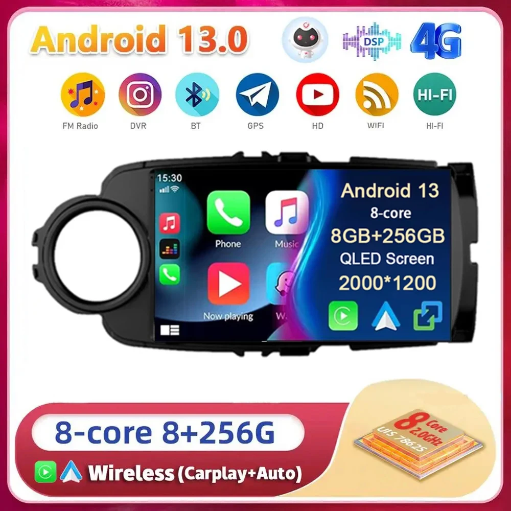 

Android13 Carplay Auto For Toyota Yaris 2012 2013 2014 2015 2016 2017 Multimedia Car Radio Player WIFI+4G BT Stereo Touch Screen