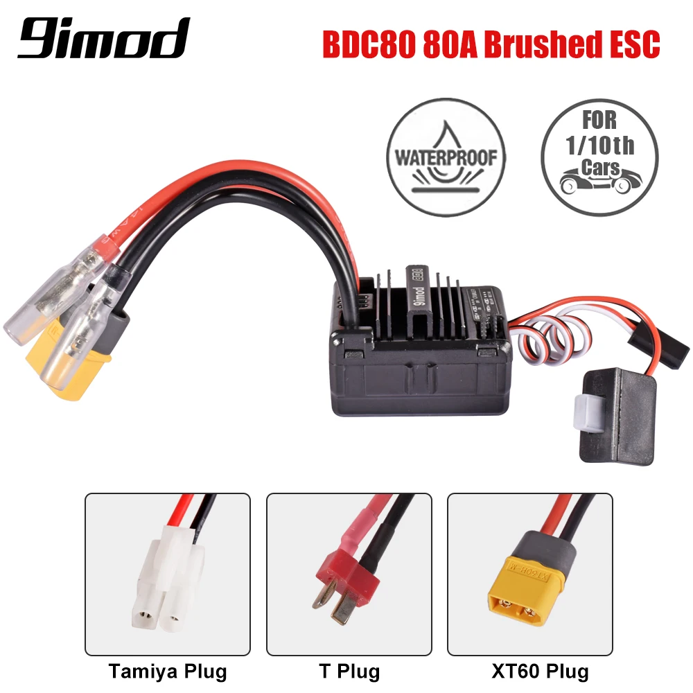 9IMOD BDC80 80A Brushed ESC Waterproof 2-3S Speed Controller with 6.4/7.4V 5A BEC for 1/10 TRX4 HPI Redcat Tamiya Axial SCX10