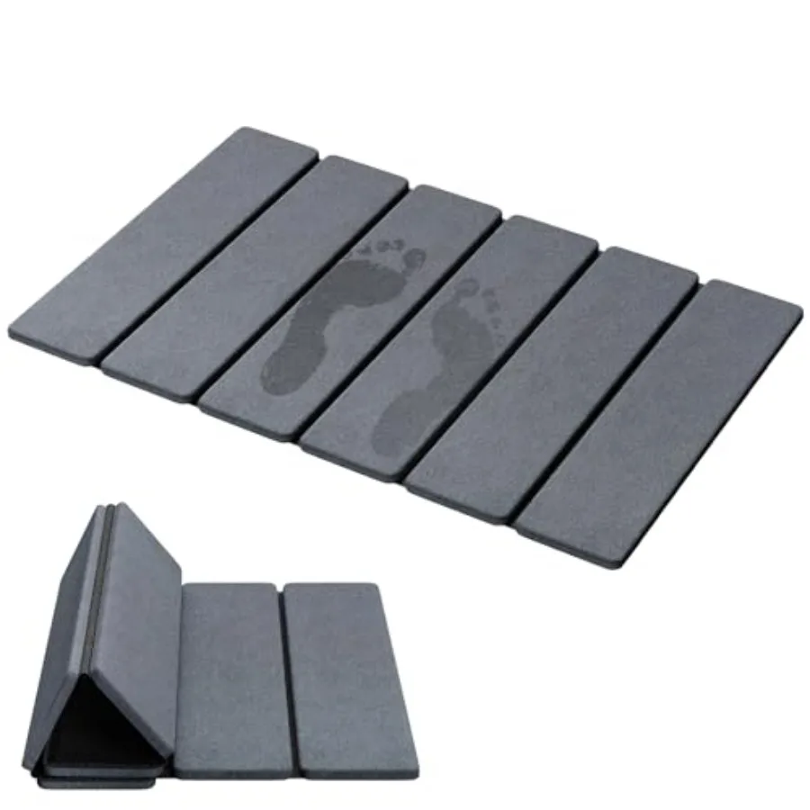 

Stone Bath Mat Foldable Quick Drying Diatomaceous Earth Bath Mat for Bathroom Large Bathroom Rug with Non-Slip Rubber Base Easy