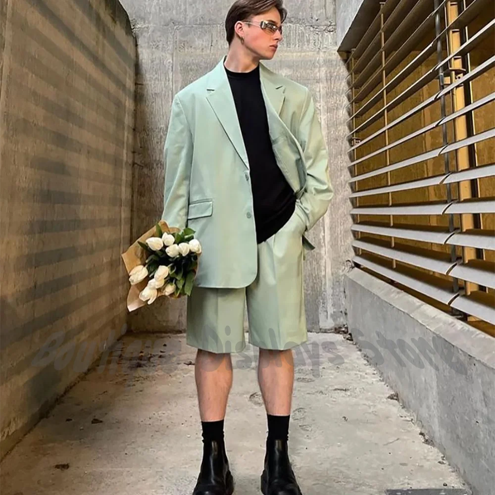 

Summer Casual Men's Suit Two Pieces Fashion Notch Lapel Single Breasted Jacket Tailored Shorts for Wedding Guest Party Prom