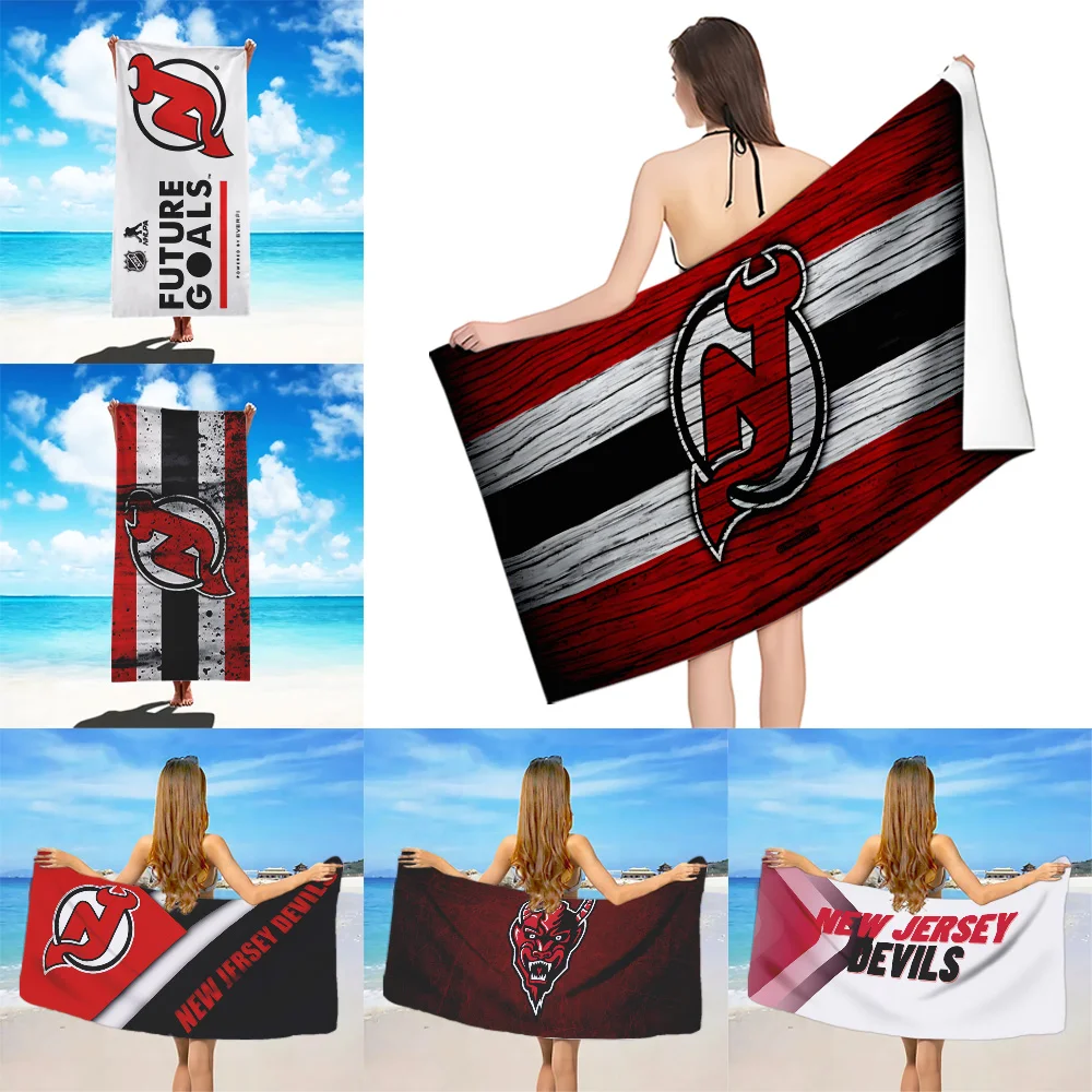 Ice Hockey Team Beach Towel Microfiber Sand Free Quick Dry Soft Sandproof Pool for N-New J-Jersey Devils Women Travel Shower