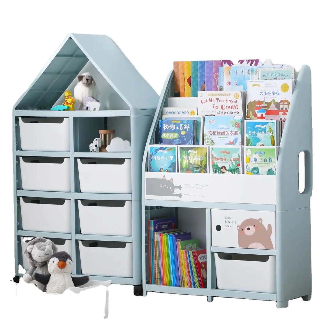 Large-capacity Car Shape Toy Bookshelf, Kids' Book Shelves Organizer, Children Storage Rack, Plastic Cabinets, 1 MOQ