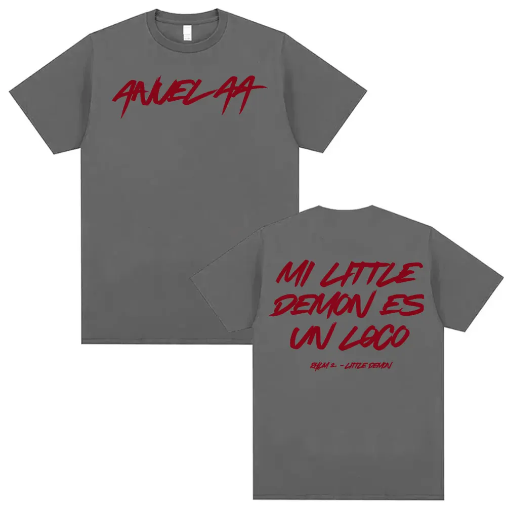 Anuel AA Rhlm 2 Mi Little Demon Es Vn Loco Merch تي شيرت الرجال النساء خمر الهيب هوب المتضخم تي شيرت الشارع الشهير التي شيرت الملابس
