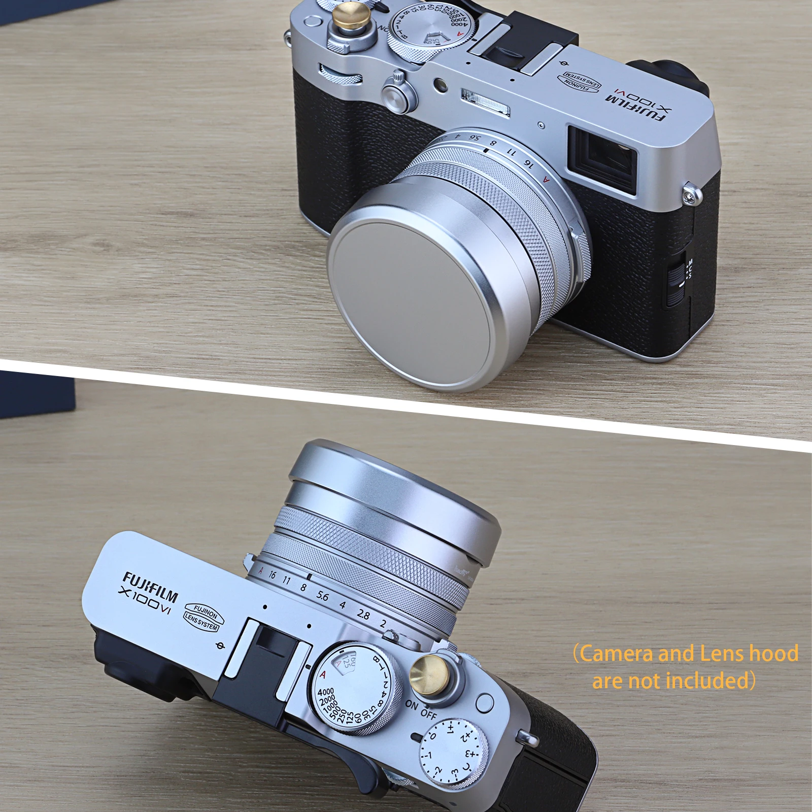 Haoge Cap-X54W Metal Lens Cap for Fujifilm Fuji X100VI X100V Camera Silver Compatible With Haoge LH-X54W Lens Hood