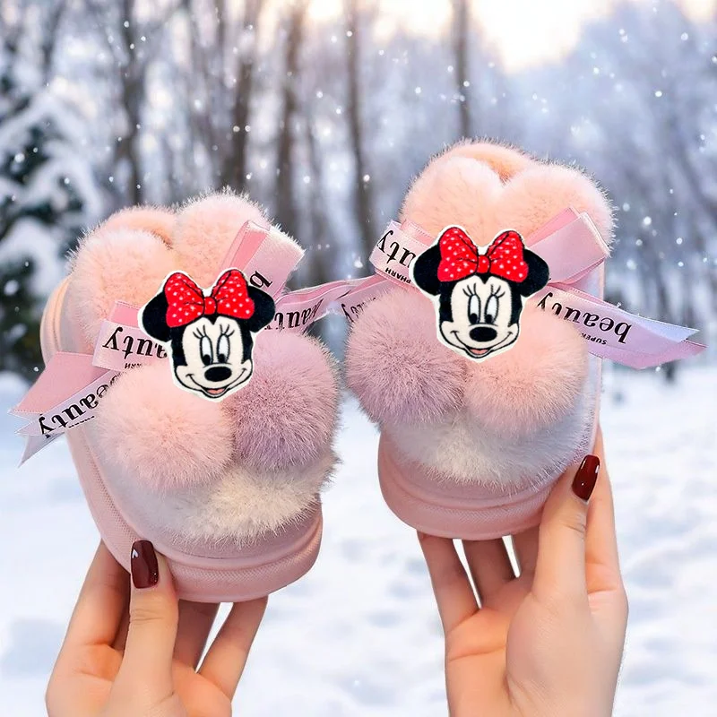 

Mickey Mouse Minnie New kids Cotton Shoes Winter Thickened Thermal Casual Shoes Baby Cotton Slippers Cute Disney Toddler Shoes
