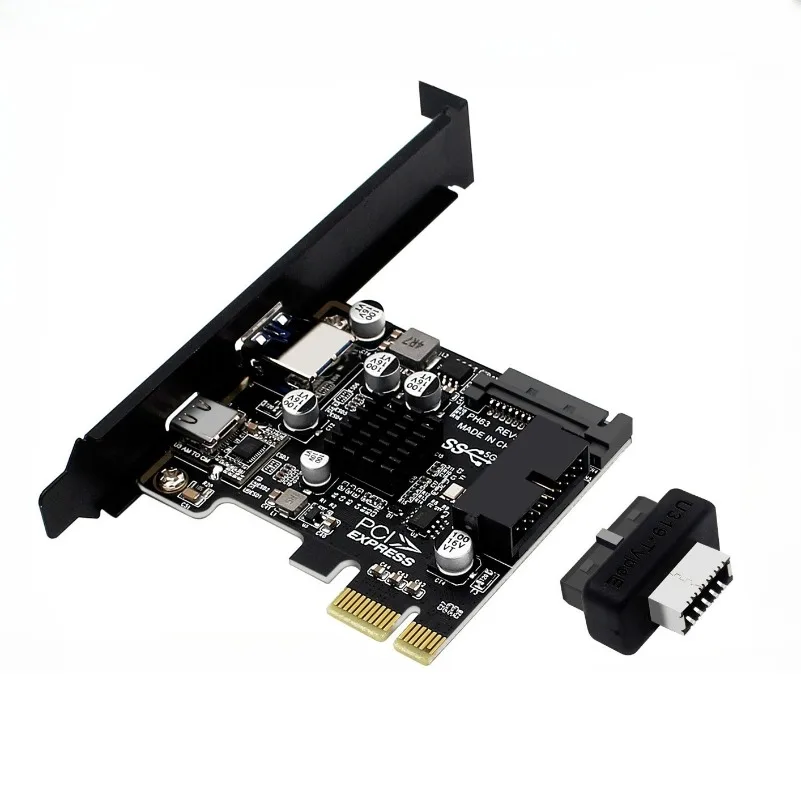 Expansion PCIE To USB 3.0 Card Type-C Controller PCI-E Type E 19P20P Adapter Card SATA 15Pin Power Connector for PC