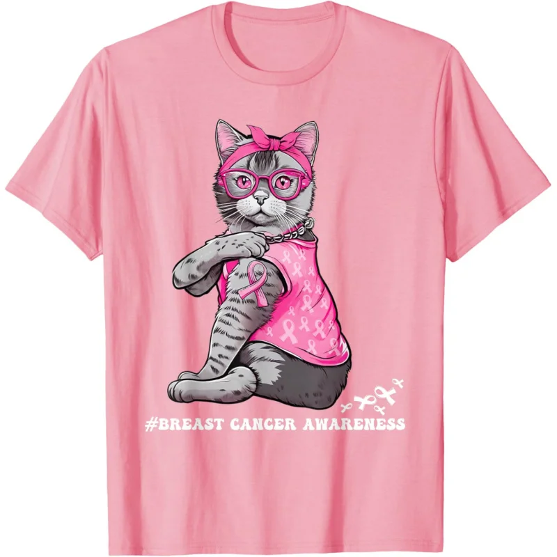 Funny Cat Pink Ribbon In October We Wear Pink Breast Cancer T-Shirt Unisex