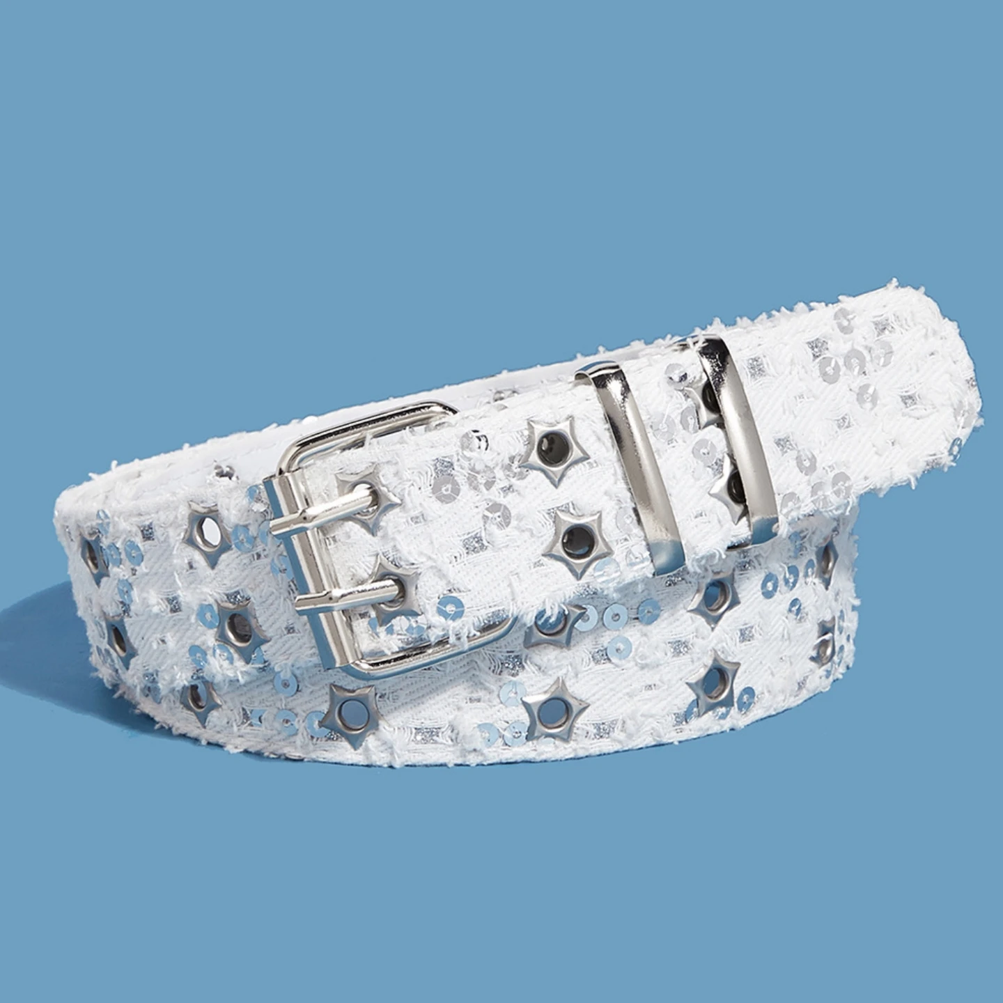 1Pc Mode Luxe Riem Zwarte Punk Accessoires Blauw Denim Gordel HipHop Y2k Ster Uitgeholde Pin Gesp Tailleband, voor Mannen Vrouwen