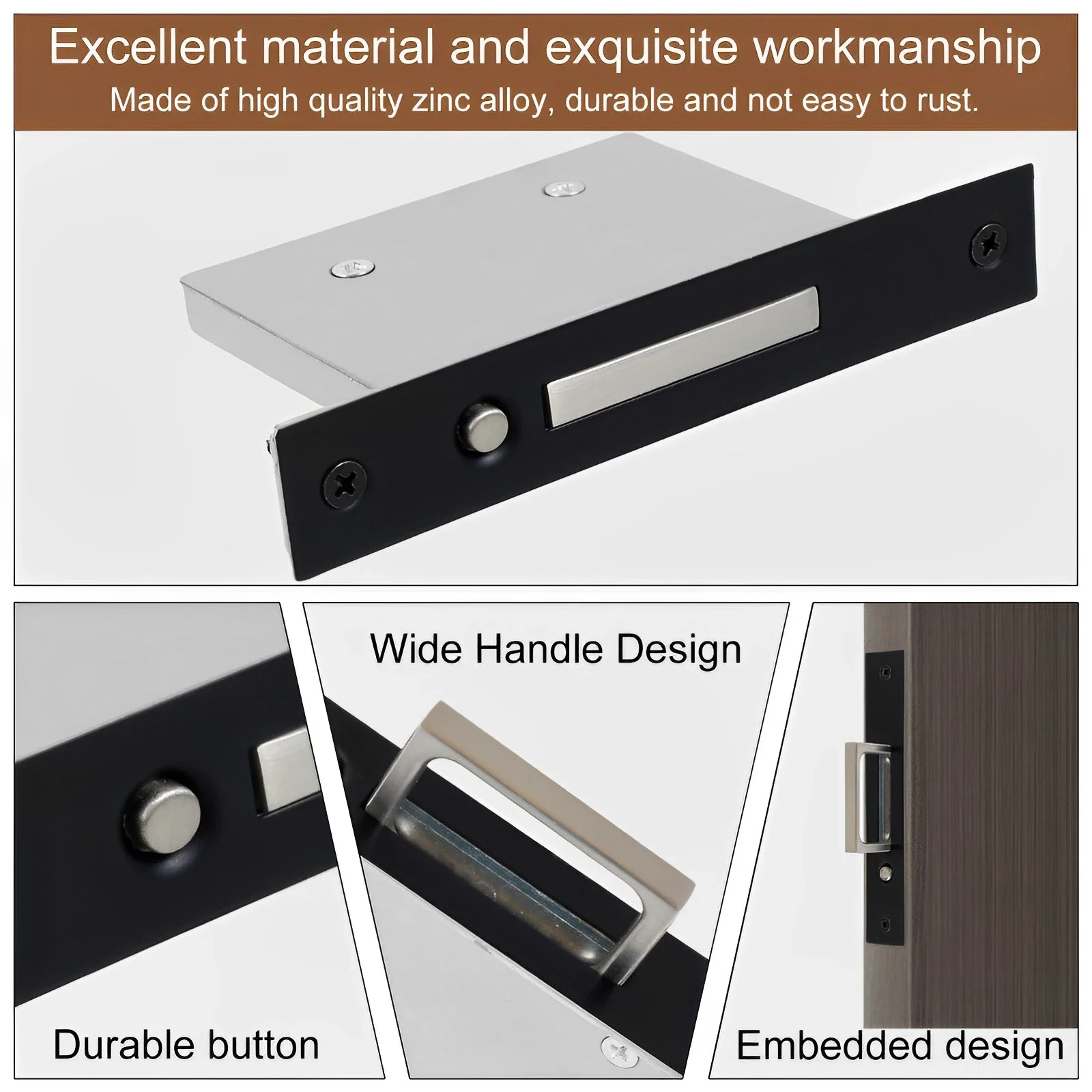 Pocket Door Edge Pull Zinc Alloy Sliding Door Pull Handle Sturdy Pocket Door Pop-Up Hidden Handle Sliding Door Pull Hardware