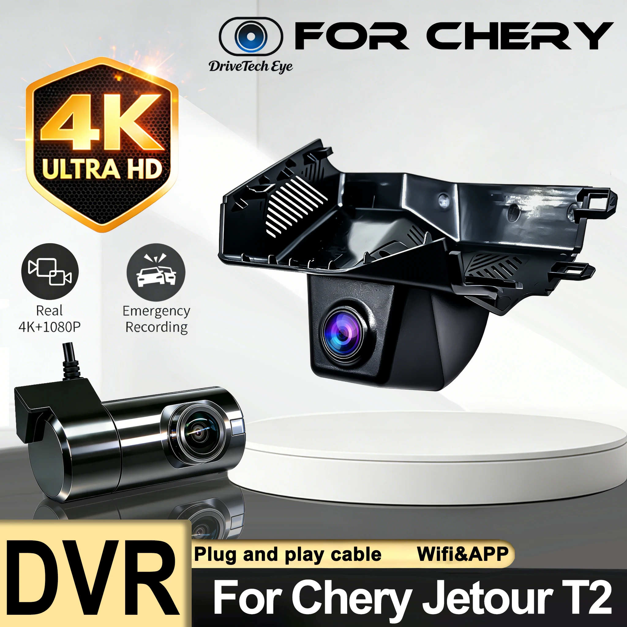 4K HD 2160P New Plug and Play WIFi Car DVR Video Recorder Dual Lens Dash Cam For Chery Jetour T2 2024 2025 2026 App Watch