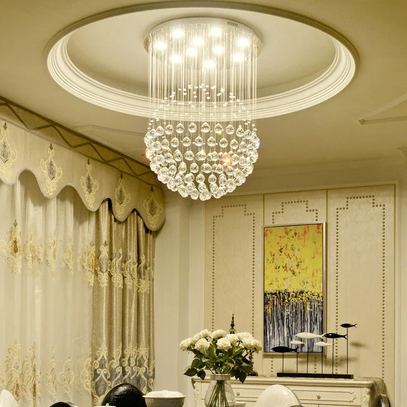 Round K9 Crystal Ball Led Ceiling Chandelier Pendant Lamp for Living Dining Room Cristal Lustre