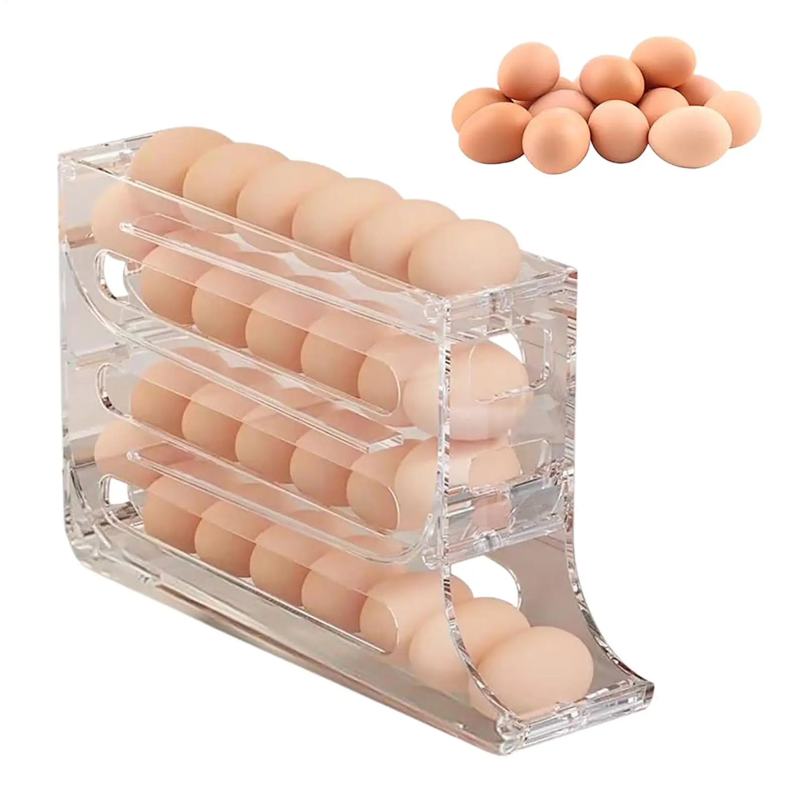 4-Tier Refrigerator Egg Rack Holds Up To 30 Pieces Automatic Scrolling Refrigerator Egg Storage Box for Refrigerator Cabinets
