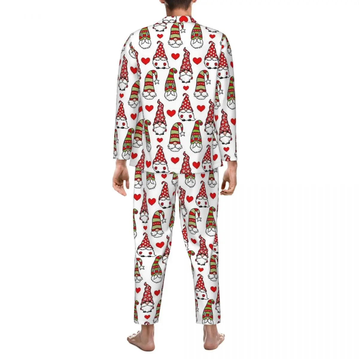 Pijamas masculinos de natal gnomos quarto pijamas feliz natal 2 peças conjunto de pijamas vintage mangas compridas na moda terno de casa de grandes dimensões