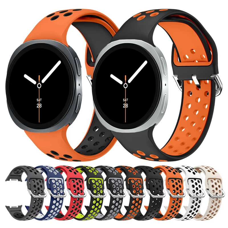 

Стильный прочный двухцветный силиконовый ремешок с отверстием, водонепроницаемый, дышащий для Samsung Galaxy Watch 8 (40/44 мм), 8 классических спортивных и повседневных часов