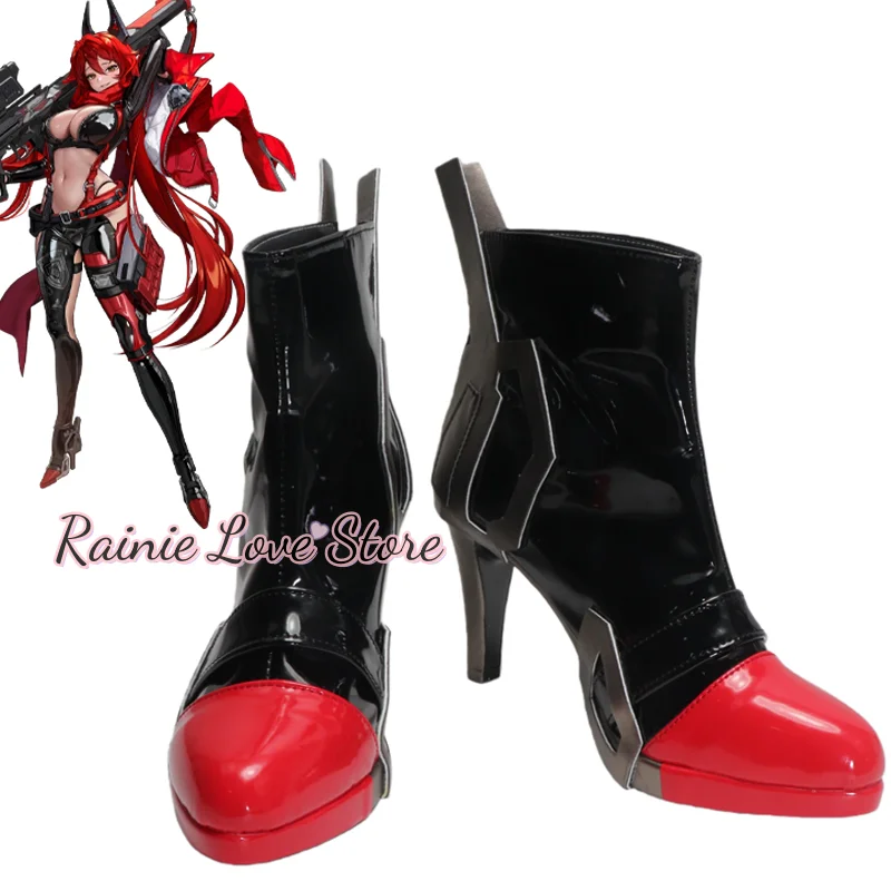 لعبة آلهة النصر Nikke الأحمر هود تأثيري أحذية غطاء محرك السيارة الأحمر أحذية عالية الكعب لحفلة الهالوين الكبار النساء الرجال #1