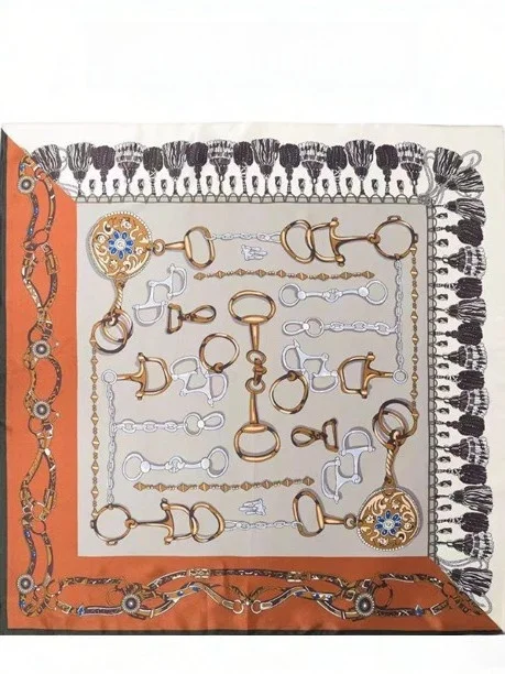 da-vinci-code-silk-square-scarf-gift-teacher's-day-elderly-gift-box-color-block-chain-buckle-autumn-winter-silk-scarf