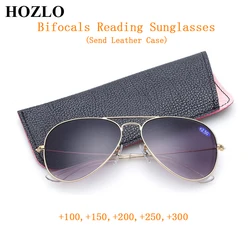 Unisex Pilot Bifocal Reading Sunglasses For Women Men Look Near Far Gradient Lens Presbyopic Glasses Magnifier Send Leather Case