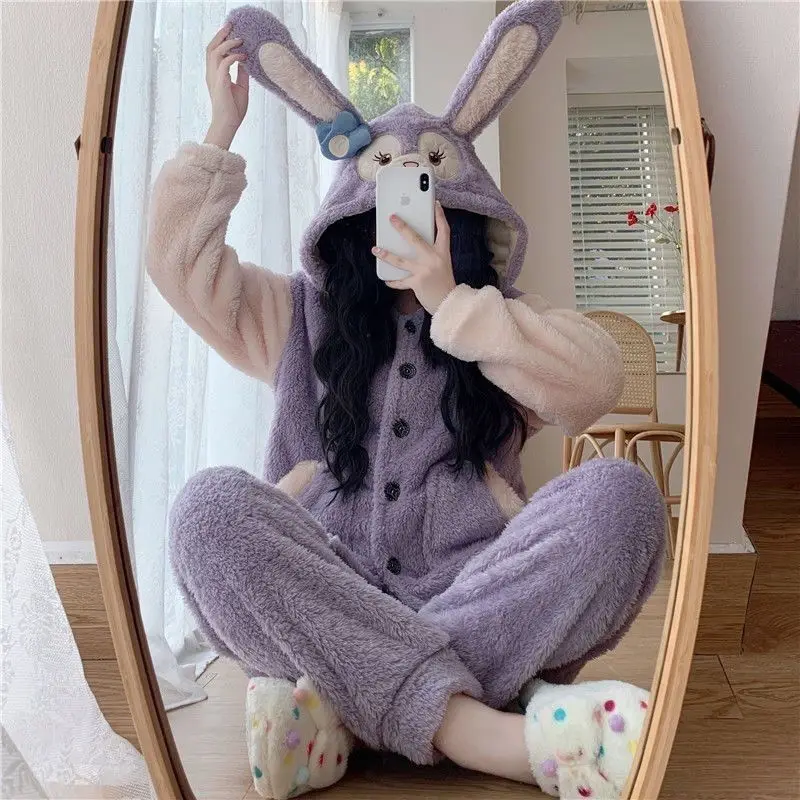 

Cartoon Disney StellaLou new cute girls autumn and winter comfortable, soft, thickened and warm coral flannel home pajamas set