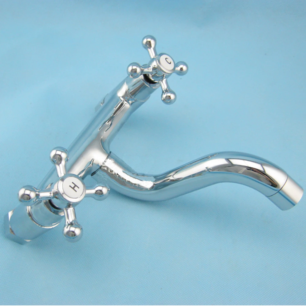 Kitchen Bathroom Wall Fitting Wall Mounted Tap Pouring Basin Two-Handle Mixer Tap