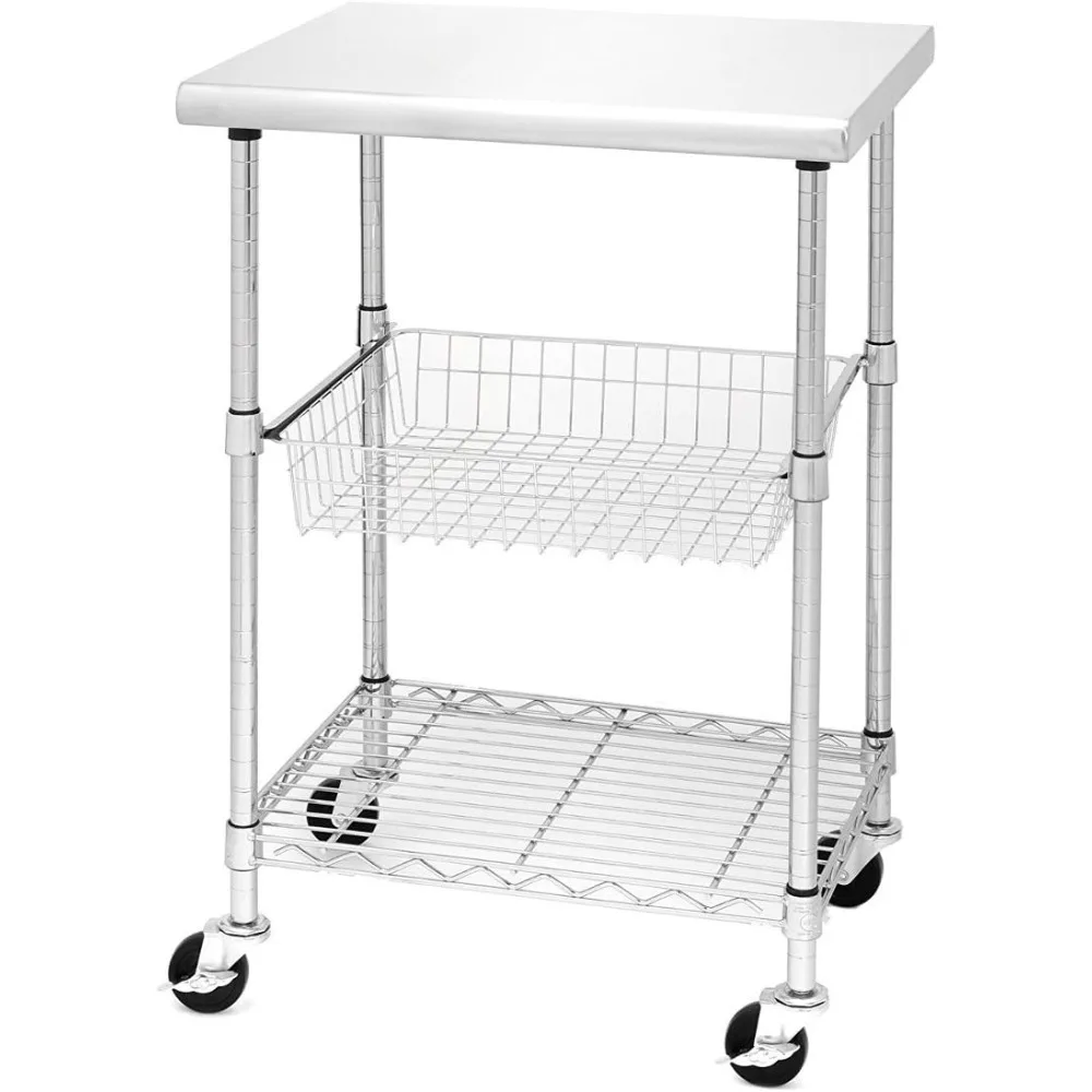 F Commercial Stainless Steel Top Work Table Island Utility Cart Prep Station, 78 for Restaurant, Kitchen, Warehouse, Garage,