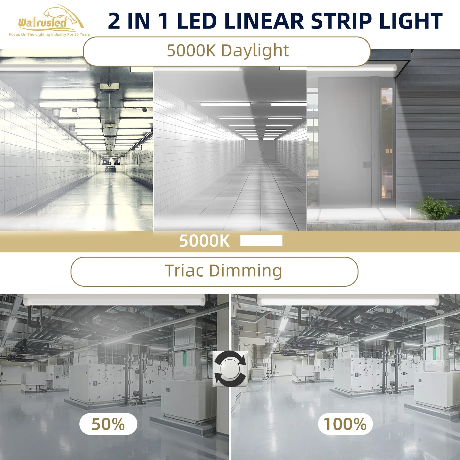 48 Inch 80W LED Linear Strip Stairwell Light Fixture 8800lm 5000K IP20, SCR Dimmable 4 Foot Grade Indoor Shop Ceiling Lights FCC