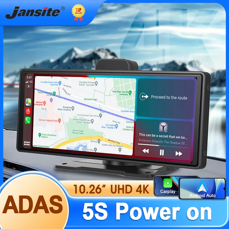 

10.26" 4K Dash Cam ADAS Wireless Carplay & Android Auto Car DVR 5G WiFi GPS Navigation Rearview Camera Dashboard Video Recorder