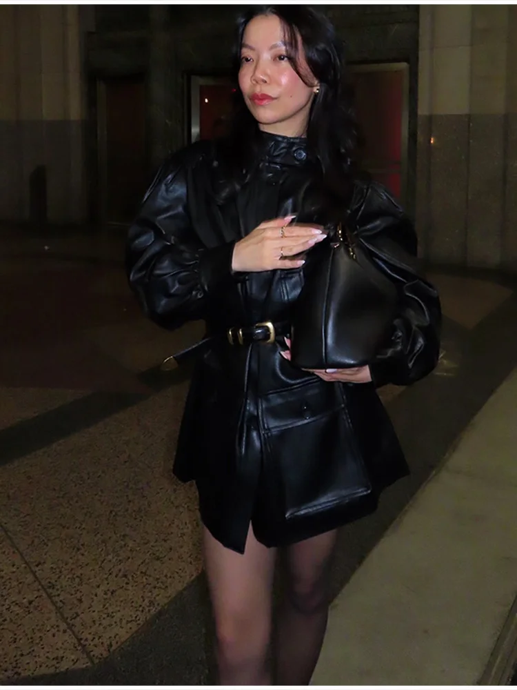 Winter Vielseitig Chic Komfortable Schlanke Leder Jacke Weibliche Dicke Einfache Stehen Neck Kleidung Neue Party Spitze Up Exquisite Mantel