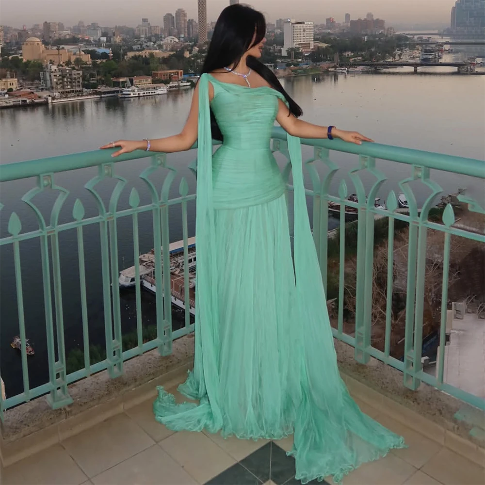 Luxury Chiffon Evening Dresses for Pretty Women Simple Sweep Train Draped Pleat Gowns Elegant Sleeveless Event Dress Vestidos