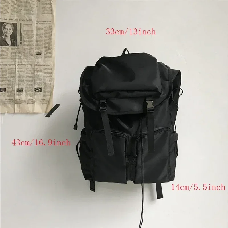 New Drawstring Hasp Buckles Casual Backpack Men Women College School Bags Notebook Backpacks Simple 15.6 Inch Laptop Bag For Men