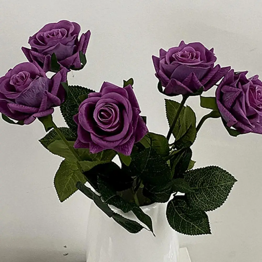 Faux Rose Flower Layered Rose Bloom Real Touch Artificial Silk Rose Flowers with Stem Fake Blooms for Home Office Wedding Indoor