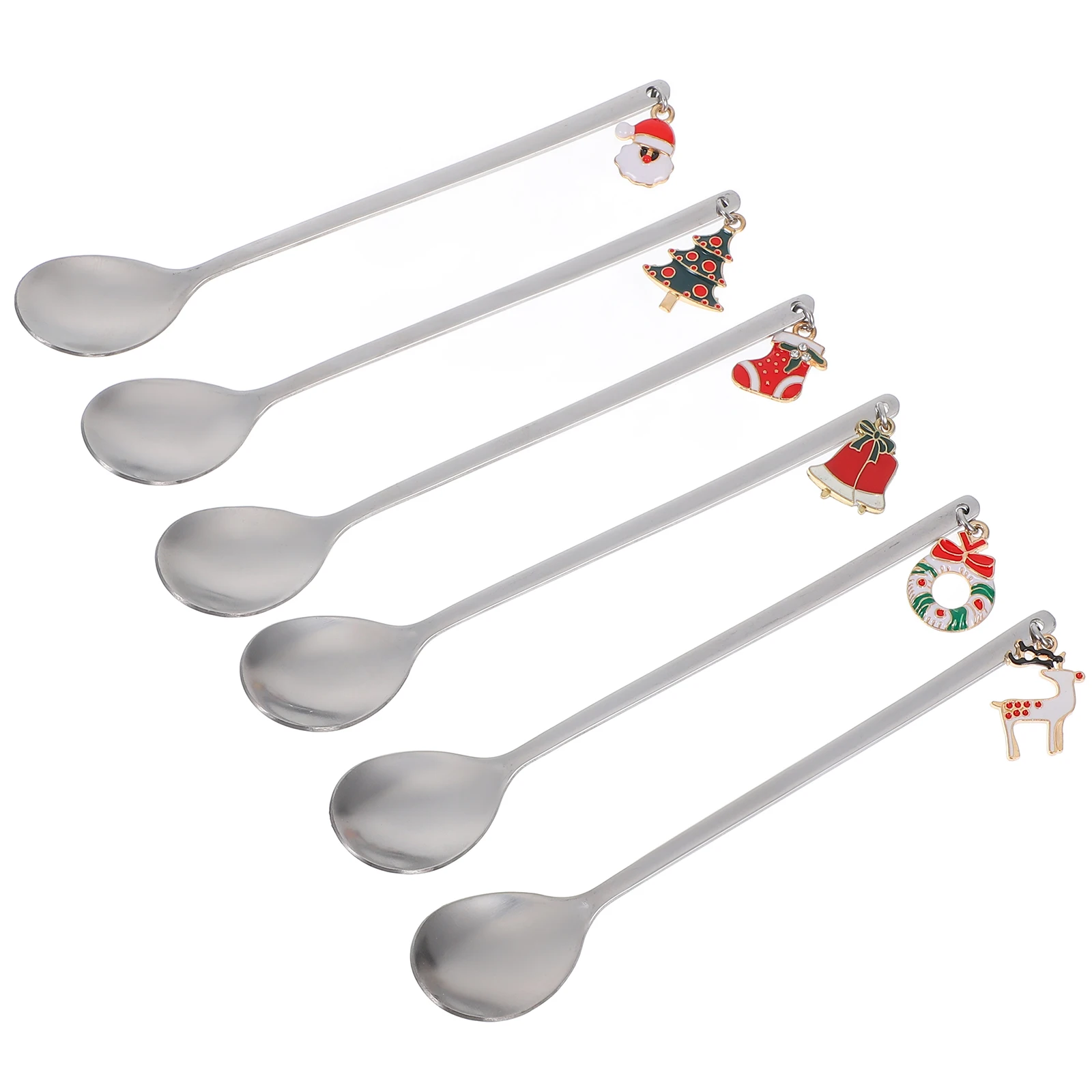 

6 шт., кофейные десертные ложки, рождественский набор столовых приборов из нержавеющей стали, декоративные мини-ложки для праздничных вечеринок, посуда и