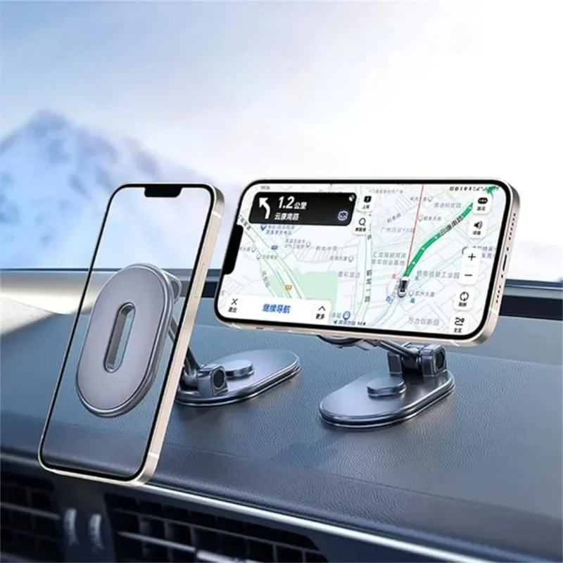 Magnetic Car Phone Holder Alloy Folding Strong Magnet 360 Rotation Universal Dashboard Mount for Smartphones Tablets