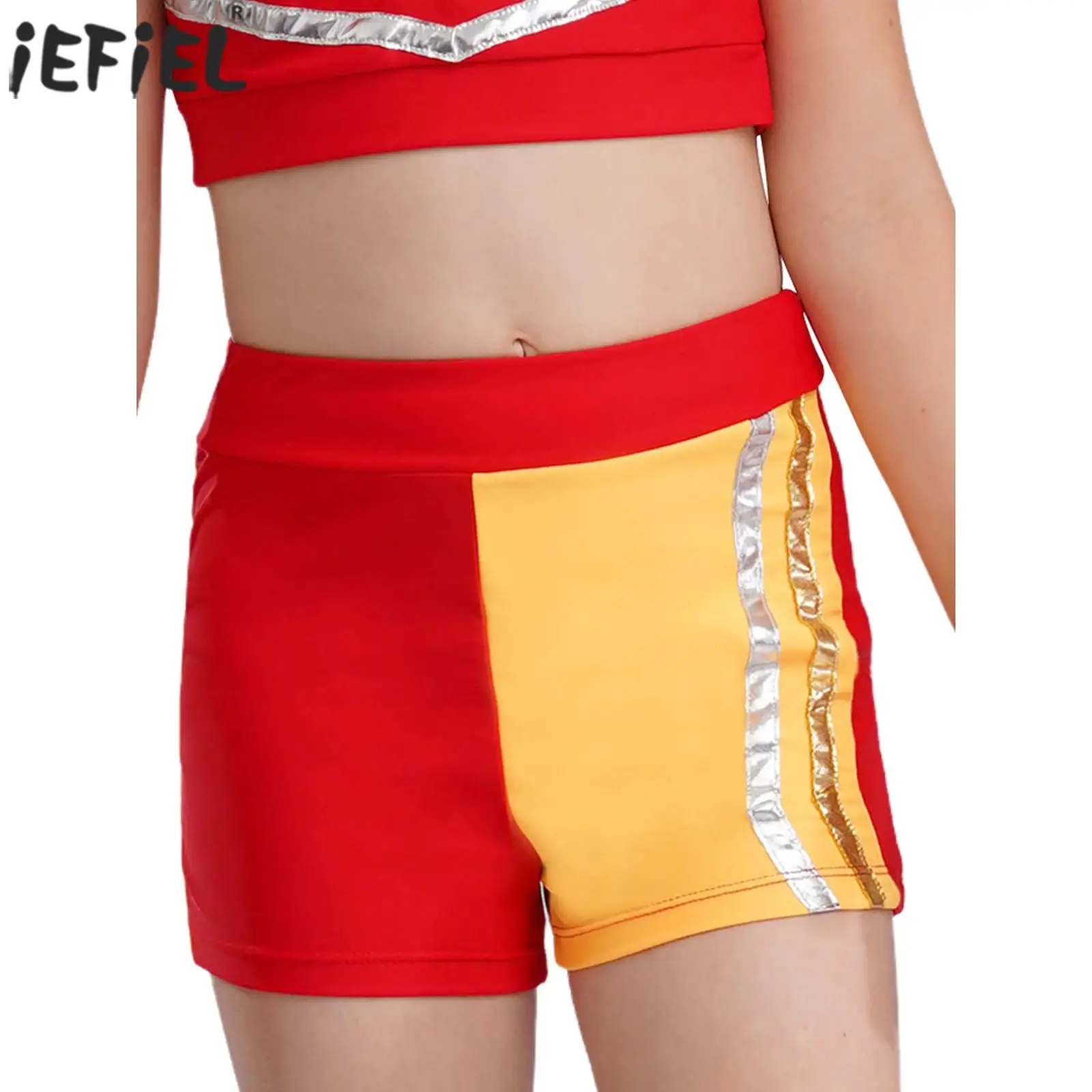 

Kids Girls Ballet Dance Gymnastics Shorts Elastic Waistband Metallic Striped Short Pants Figure Skating Cheerleading Performance