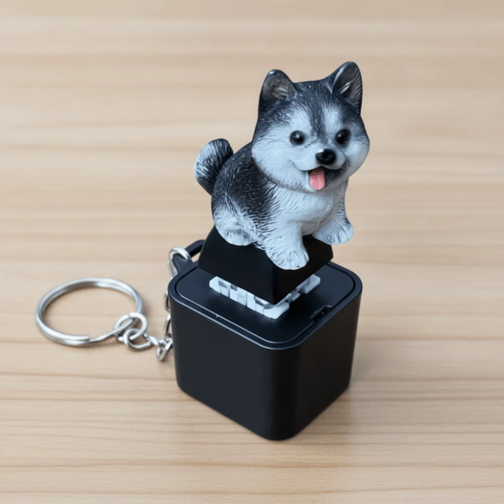 Rechargeable Fidget Button Key Chain Sounding Clicky Animal Keycap Portable Cute-Animal Sound Light Key Ring Office Fun