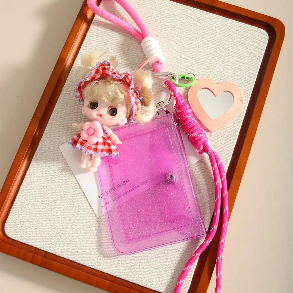 Portable Cartoon Doll Bag Pendant Plastic Colorful Card Holder with Mini Mirror Bag Charm