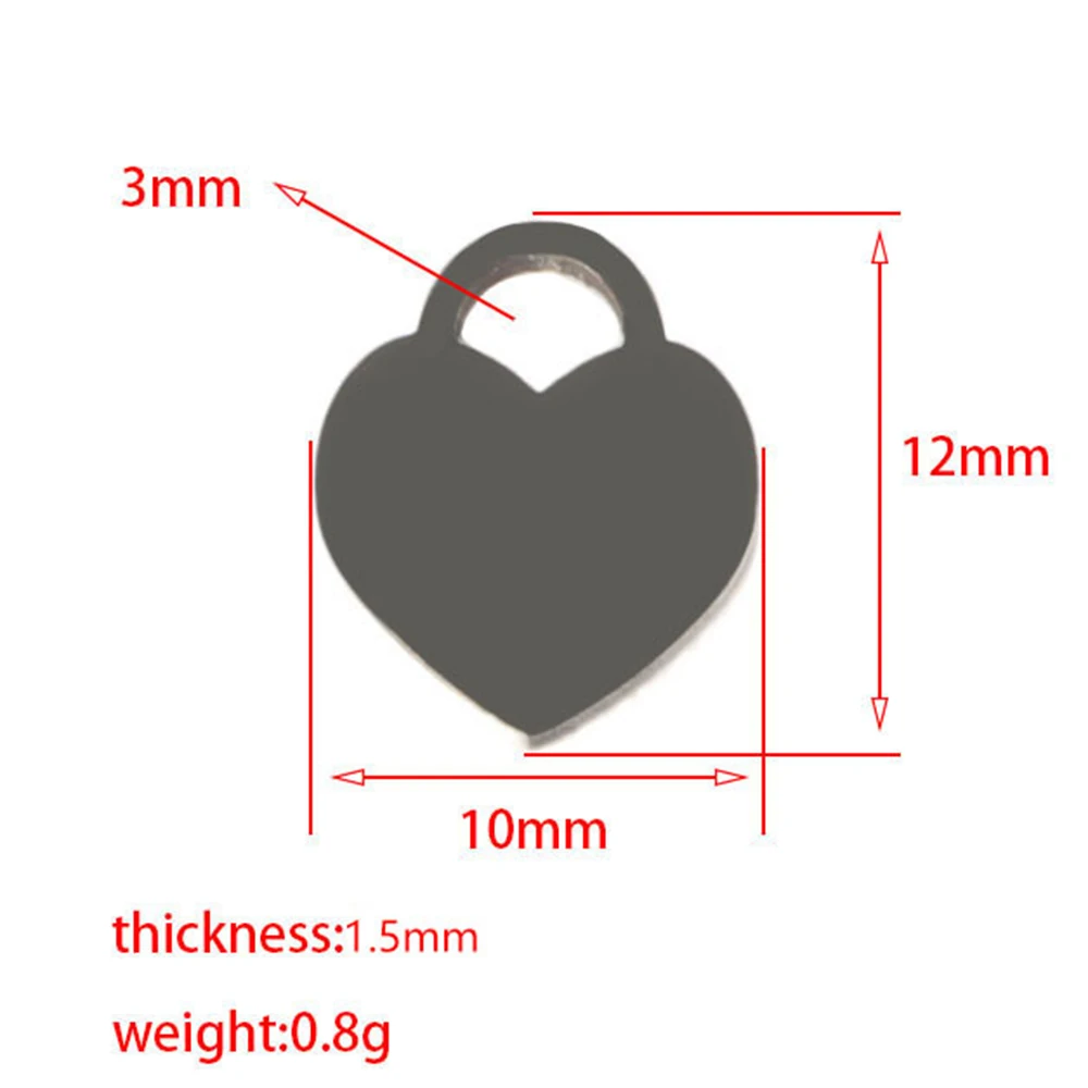 5pcs/lot Stainless Steel Heart Tag Collar Charm Mirror Polished Stamping Blank ID Dog Tags Pendant for DIY Jewelry Making