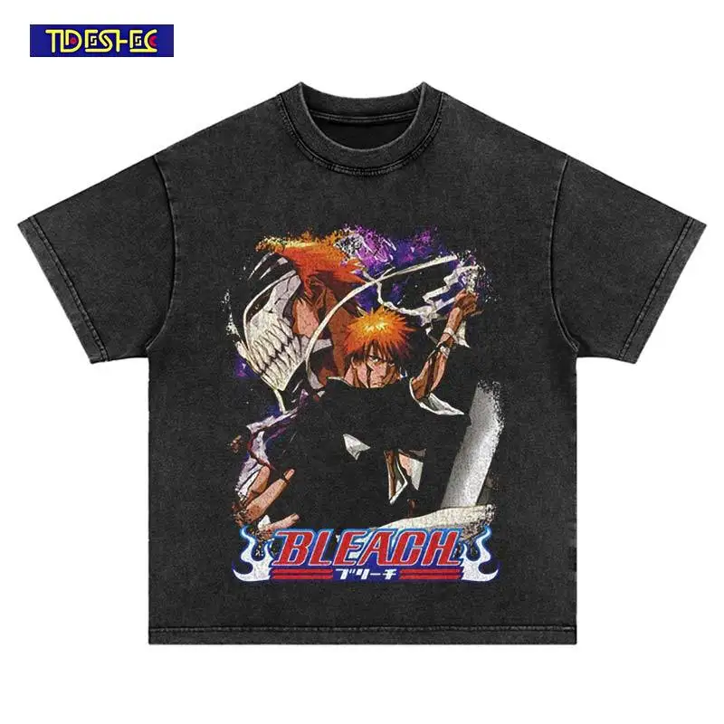 

Harajuku Japan Summer Hip Hop Vintage Loose Anime Print Short Sleeve Streetwear Cotton Punk Washed Oversized Top Cartoon T-Shirt