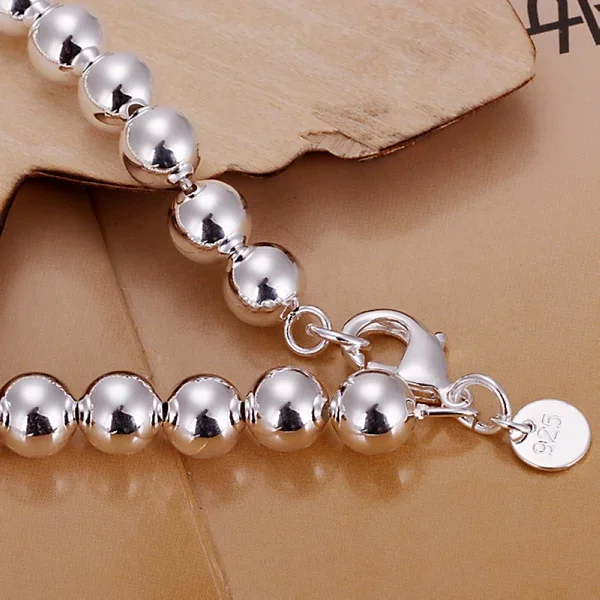 wholesale high quality fashion Silver Plated Jewelry charm 8MM chain bead Bracelets H126 couple bracelet gifts for women wedding