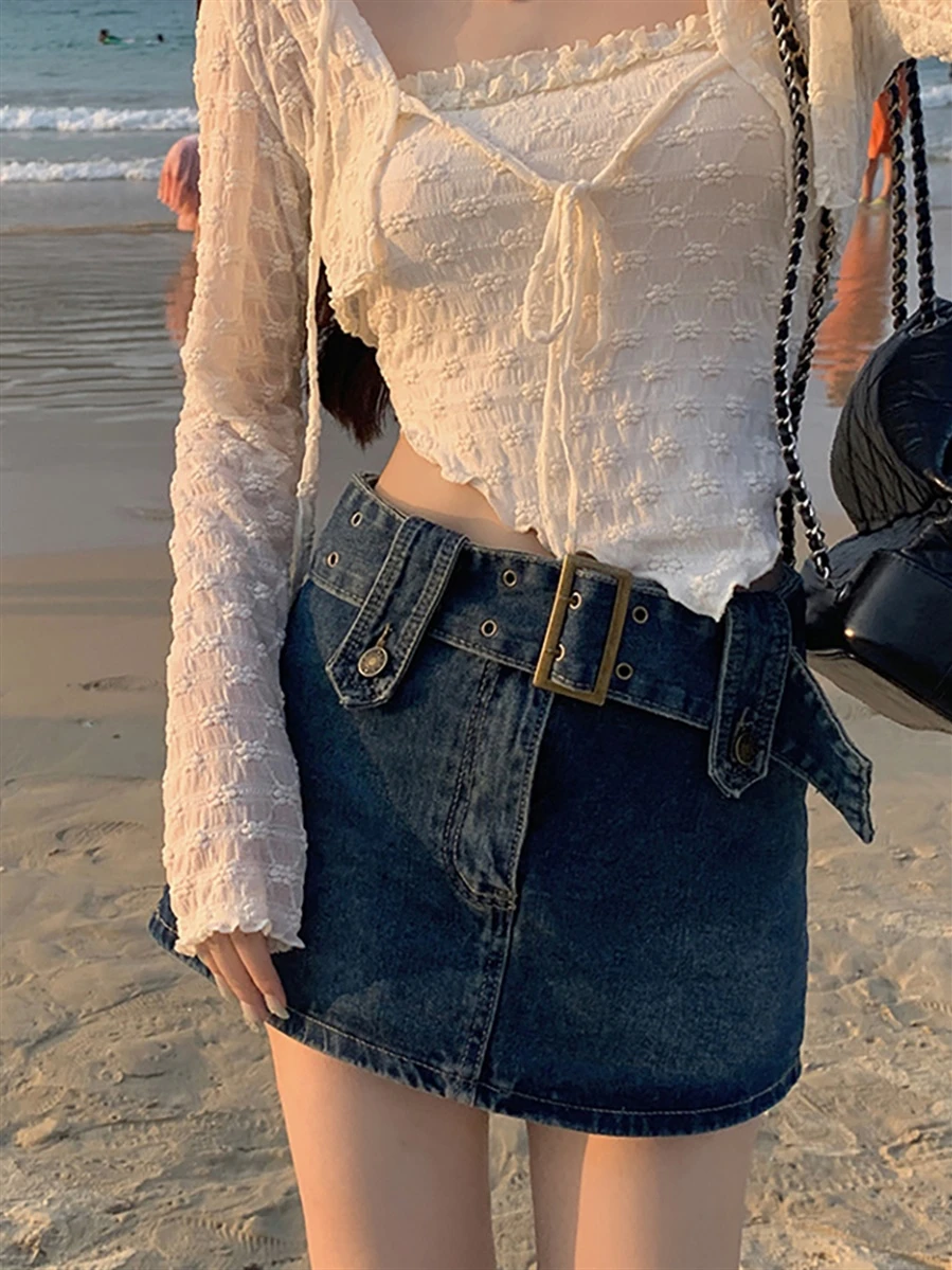 

Сексуальная джинсовая юбка для женщин с высокой талией, А-силуэт, ретро-стиль, летняя, для модниц, больших размеров, из смеси хлопка и полиэстера.