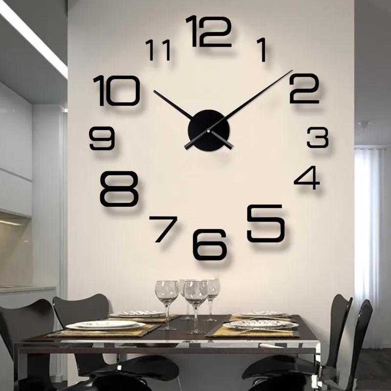 2023 Modern Design Large Wall Clock 3D DIY Quartz Clocks Fashion Watches Acrylic Mirror Stickers Living Room Home Decor Horloge