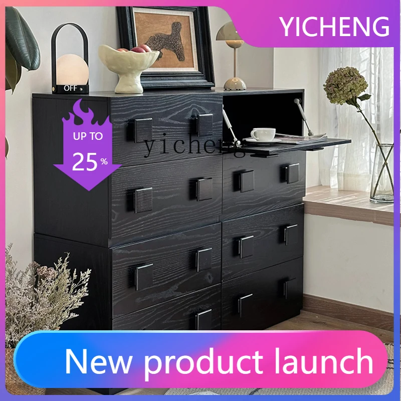 

LYY solid wood card door cabinet living room locker small apartment retro style TV cabinet multi-function