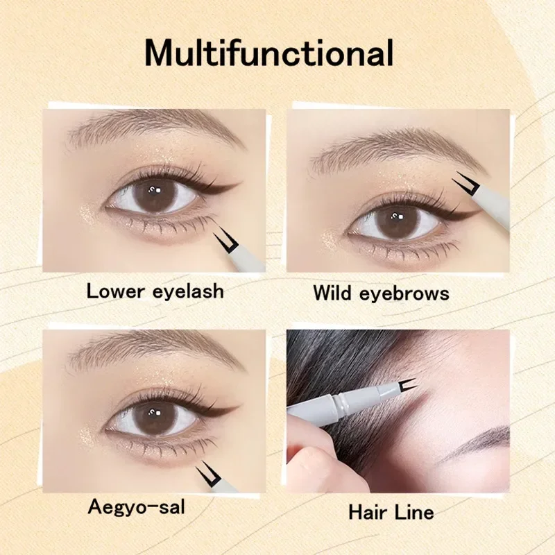 VEECCI Flüssiger Eyeliner, Augenbrauen, untere Wimpern, liegend, Seidenraupe, Haarlinien-Stift, 2 Gabeln, multifunktionales, wasserdichtes Augen-Schönheitswerkzeug