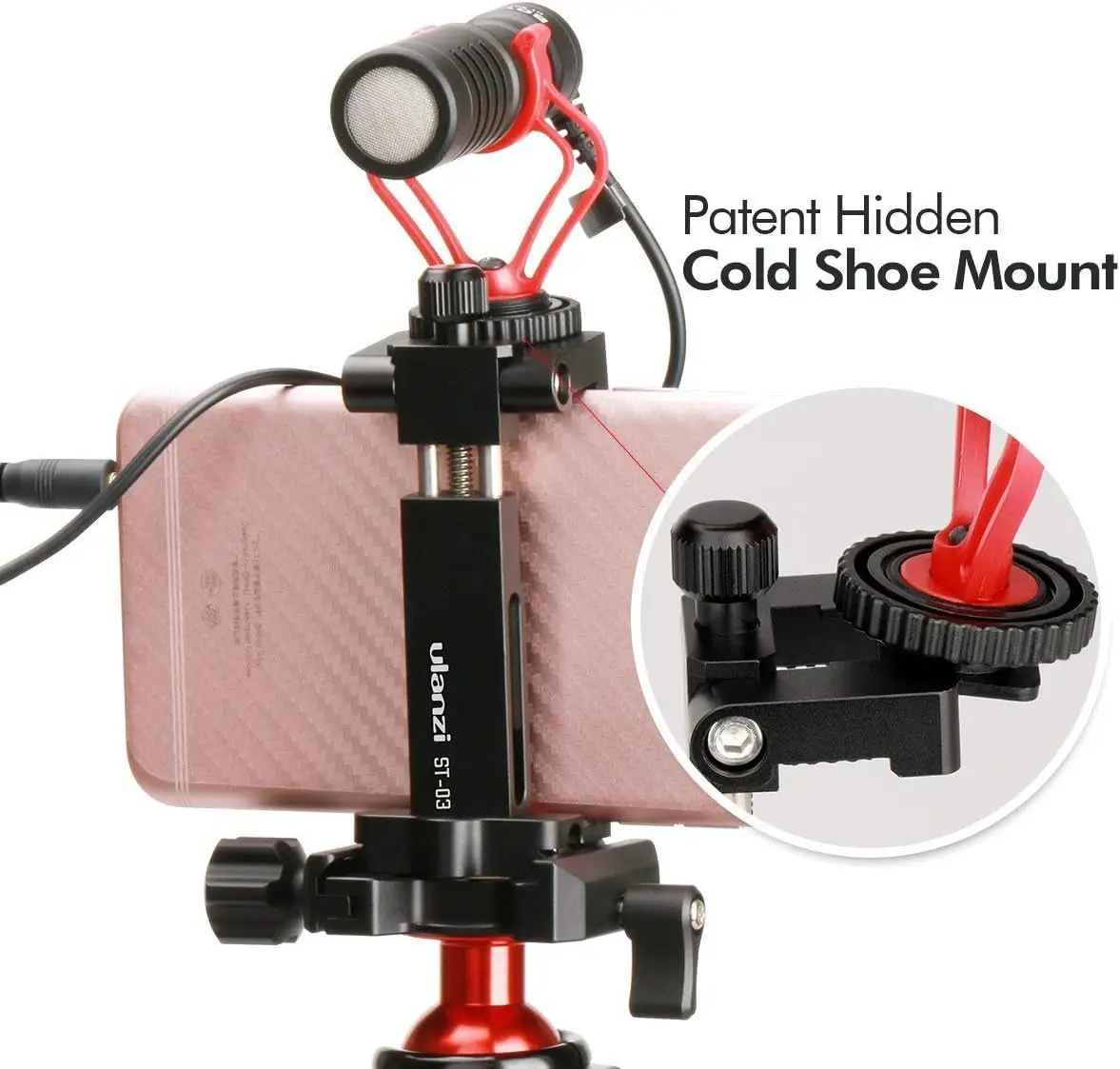 Ulanzi ST-03 Metalen telefoon Houder Statief Mount met Koud Shoe Mount 3 Kleur en Arca-Stijl Quick Release Plaat voor iPhone8/7 Plus