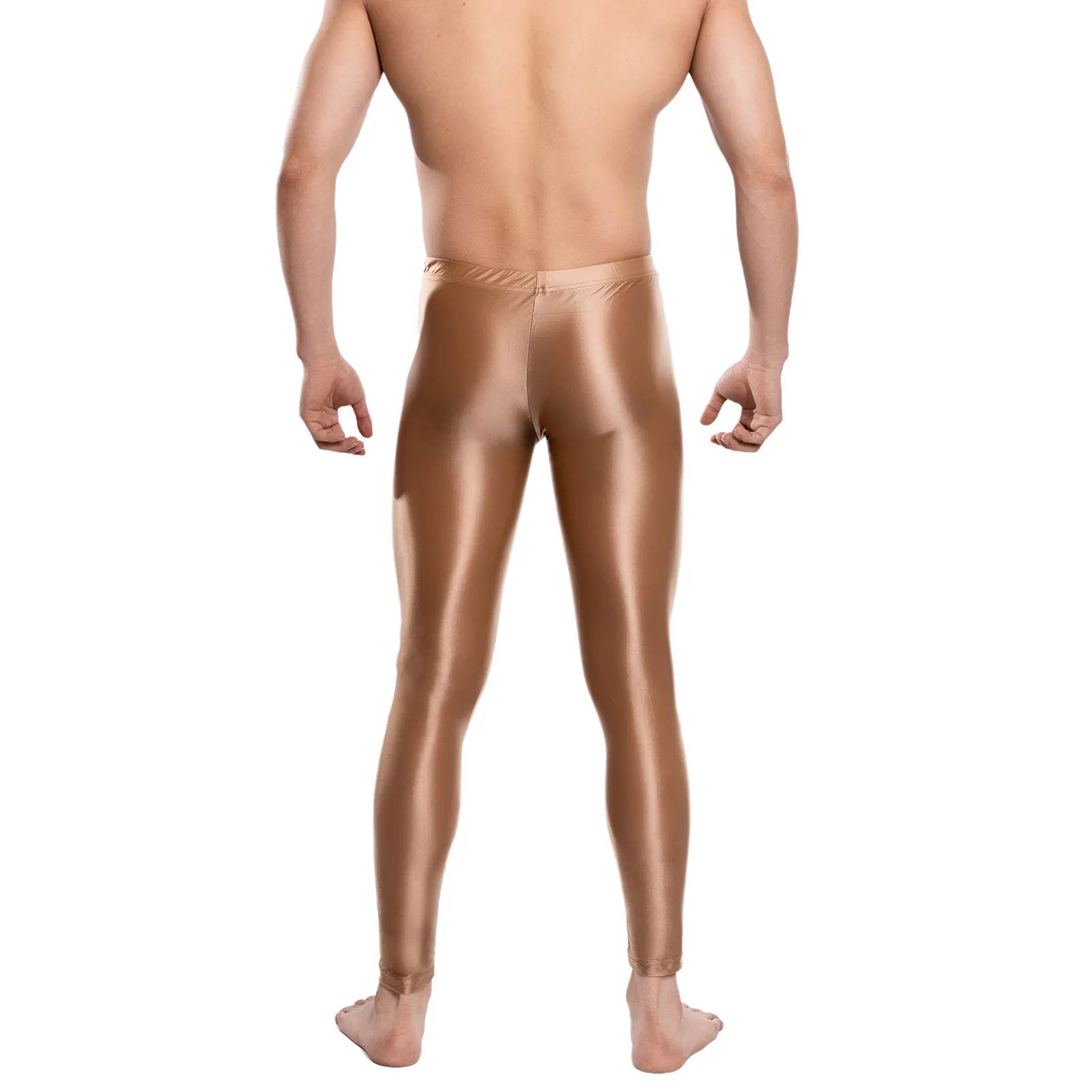 Mens Lingerie Penis Hole Sheath Pouch Tights Pants Glossy Stretchy Tights Sheath Pouch Leggings Compression See Through Trousers