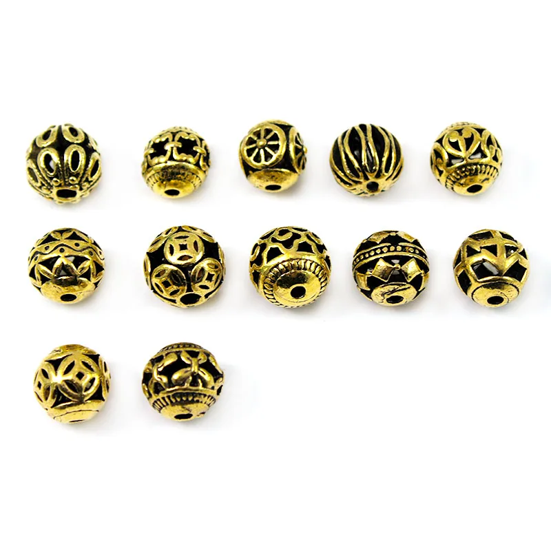 

10Pcs/Lot 10mm Tibetan Gold Color Loose Spacer Beads Alloy Round Small Beads for Jewelry Making DIY Charm Bracelet Accessories