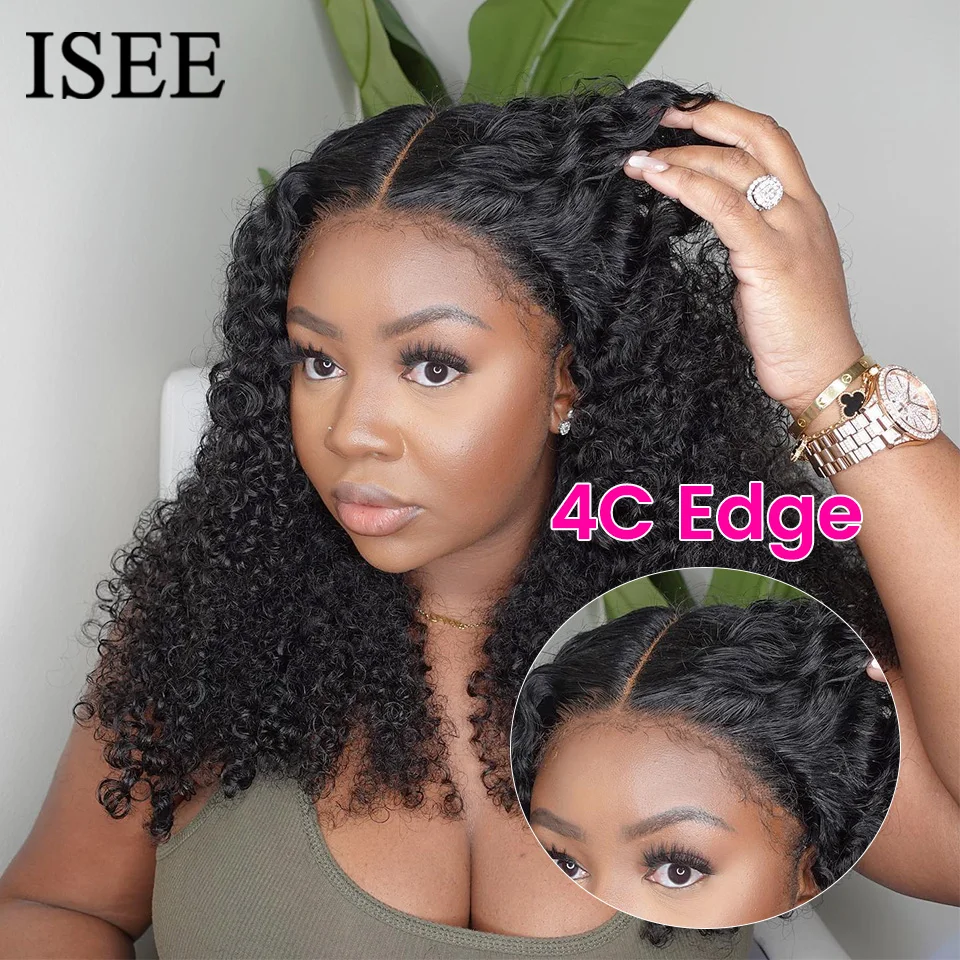 ISEE HAIR Peruvian Lace Frontal Wigs Water Wave  Curly Edge Wig 13x4 Lace Wig Type 4C Hairline Deep Wave For Women 4x4 Lace Wig