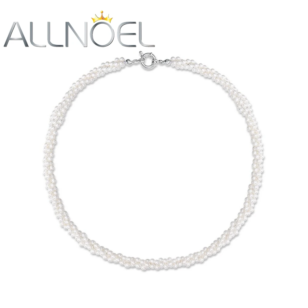 ALLNOEL Solid 925 Sterling Sliver Necklace For Women 2.5-3mm White Shell Pearl 3 Chains Fashion Elegant Luxury Jewelry Gifts