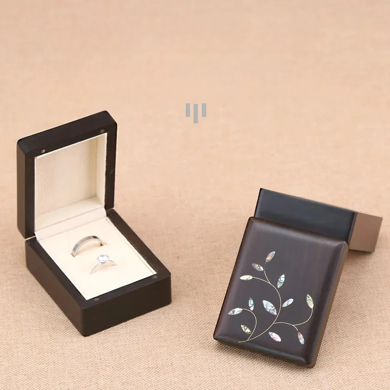 الفاخرة يدويا الأرجواني خشب الصندل مطعمة خاتم مربع النمط الصيني ورنيش مجوهرات حالة العتيقة عرض التخزين المنظم #4